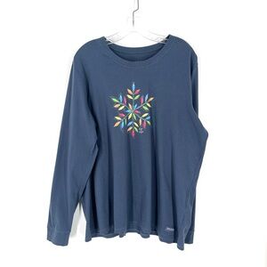 Life Is Good Crusher Womens Shirt XXL Blue Holiday Snowflake Long Sleeve